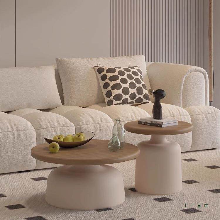 奶油风家用客厅新款茶几现代简约小户型圆形可移动网红民宿小边几