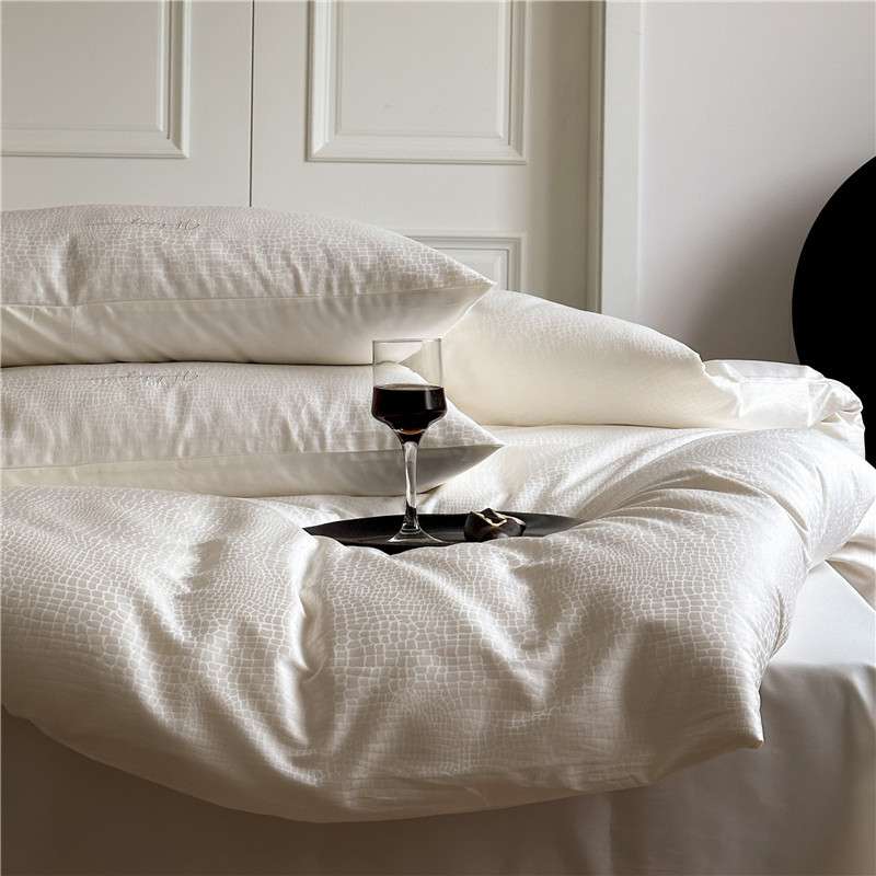 轻奢100支提花全棉四件套几何图案床上用品简约高级感肌理纹被套