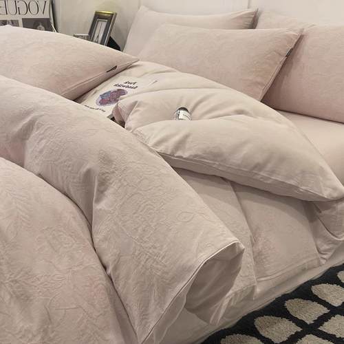 60s纯棉双层纱床上四件套100全棉轻奢风提花床品被套床单人三件套