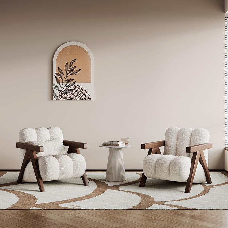 奶油风客厅单人沙发椅创意中古卧室阳台休闲桌椅懒人单椅设计师款