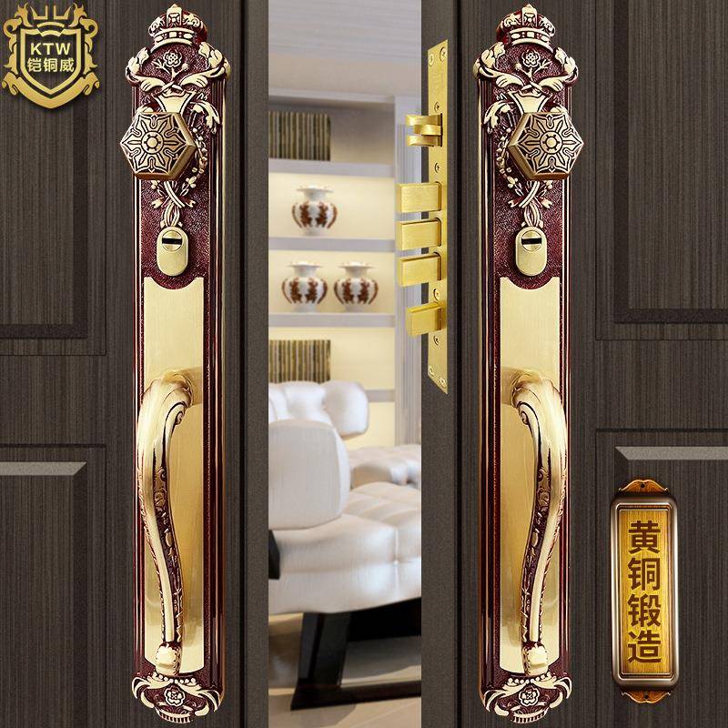 现货铠铜威欧式别墅防盗锁双开实木门金属门防盗门铜对开大门锁