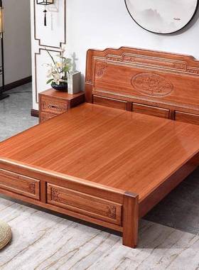 金花梨木实木床1.8米双人床明清古典雕花大床中式1.5米仿古格木床