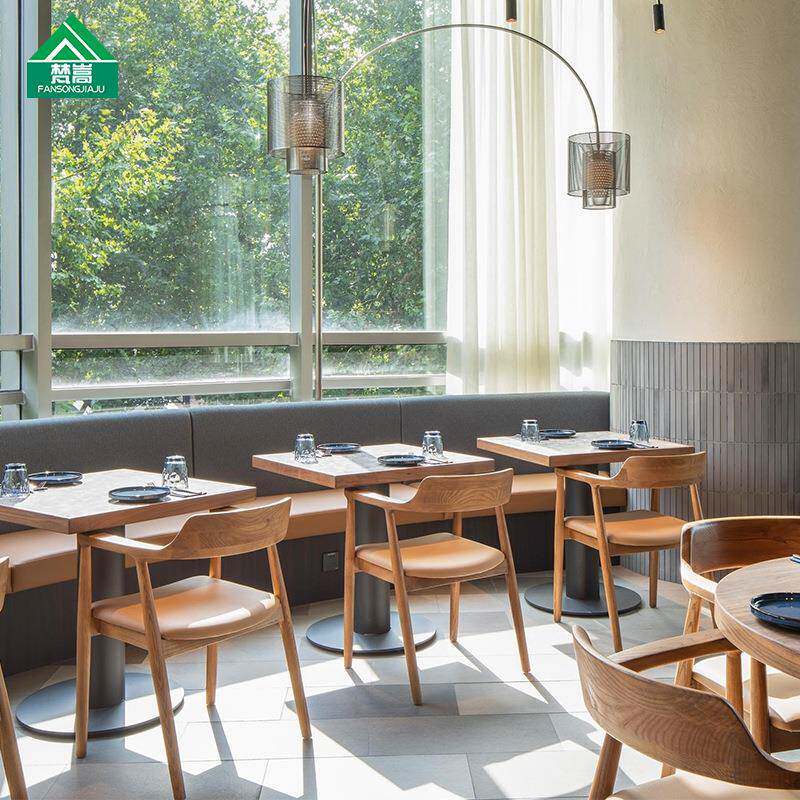 茶餐厅实木桌椅组合网红西餐厅椅子主题火锅店餐饮店桌椅商用