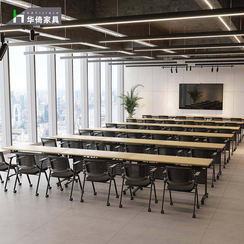 折叠培训书桌可移动会议桌学生课桌双人拼接翻板长条桌洽谈桌