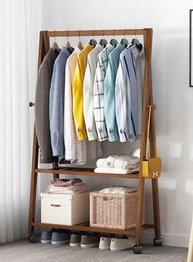 折叠衣帽架简易落地衣架带滚轮可移动立式A型挂衣架家用一件起批