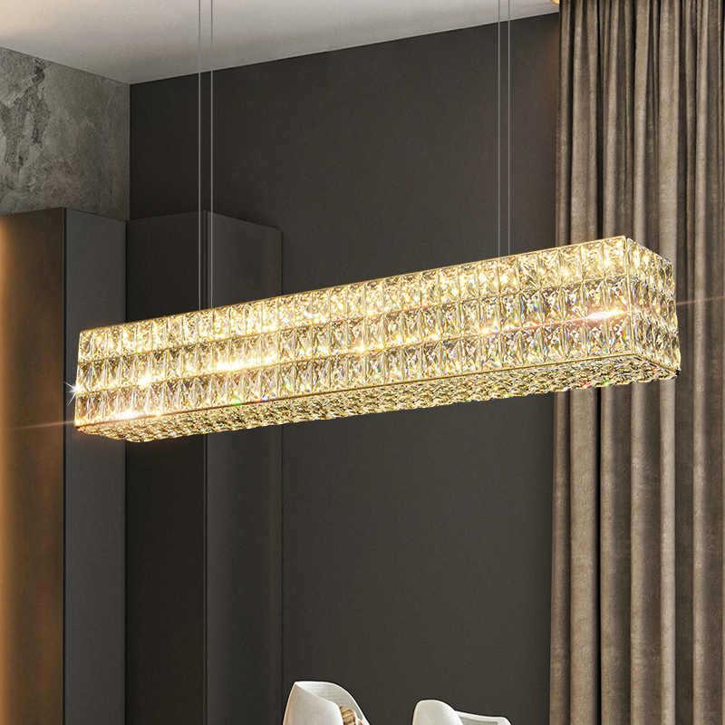 长条餐厅吊灯美式轻奢家用饭厅设计师水晶灯现代简约一字餐桌灯