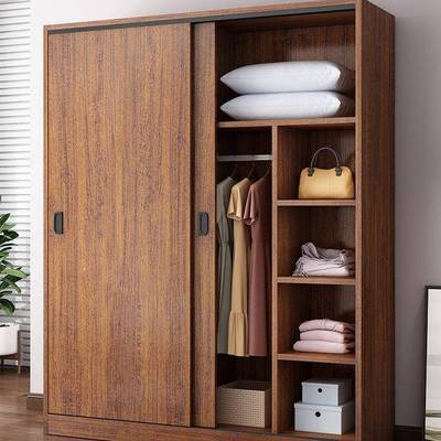 推拉门衣柜家用卧室简易组装出租房衣柜储藏经济小型实木儿童柜子