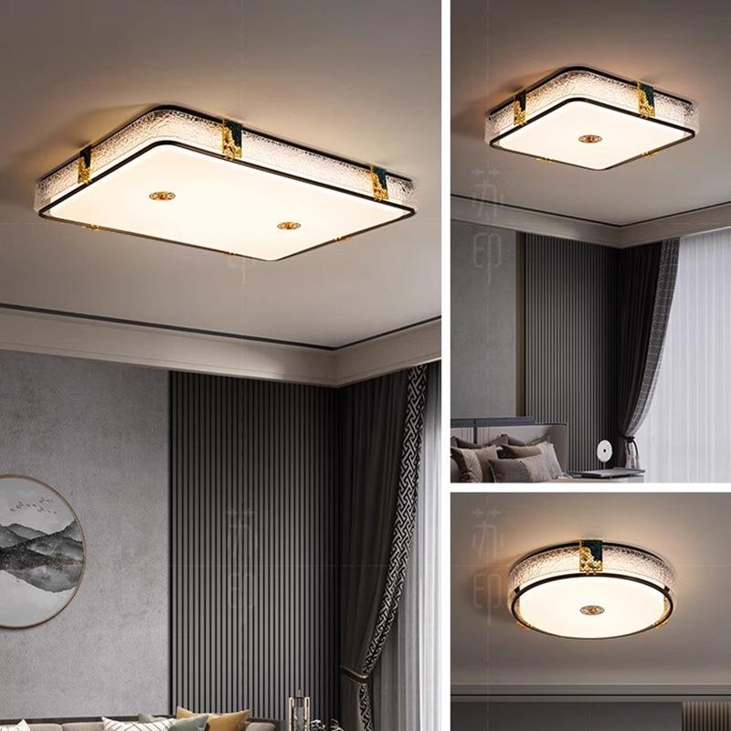 新中式吸顶灯卧室全光谱护眼led全铜简约现代长方形客厅灯具