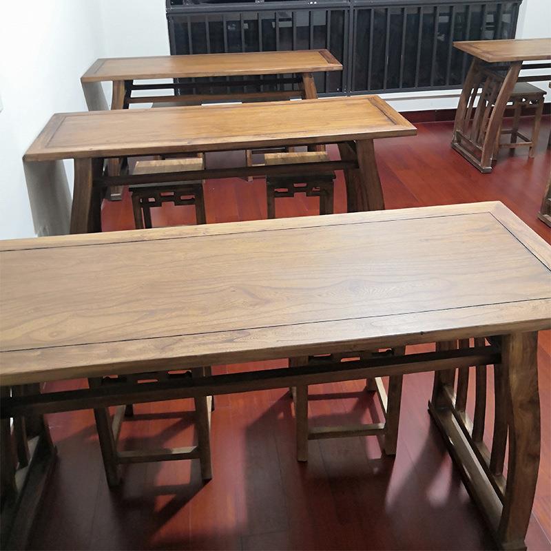 供应实木国学桌书法书画桌学习桌马鞍桌中式双人学生桌榆木书桌