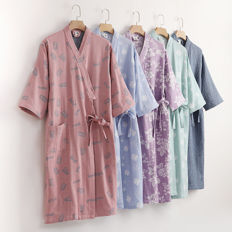 浴袍女夏季成人纯棉吸水速干游泳浴衣男纱布薄款睡裙民宿可穿浴巾