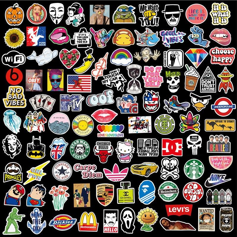 200张潮牌logo汽车贴纸车身卡通涂鸦装饰摩托车自行车贴画汽车饰