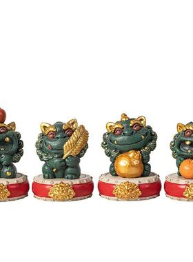 国潮创意软萌治愈系彩金石狮子事业有成茶宠高级感家居办公桌摆件