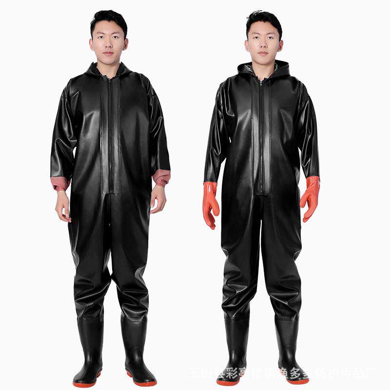防水连体下水裤工作服男女钓鱼捕鱼手套服装雨鞋雨裤全身