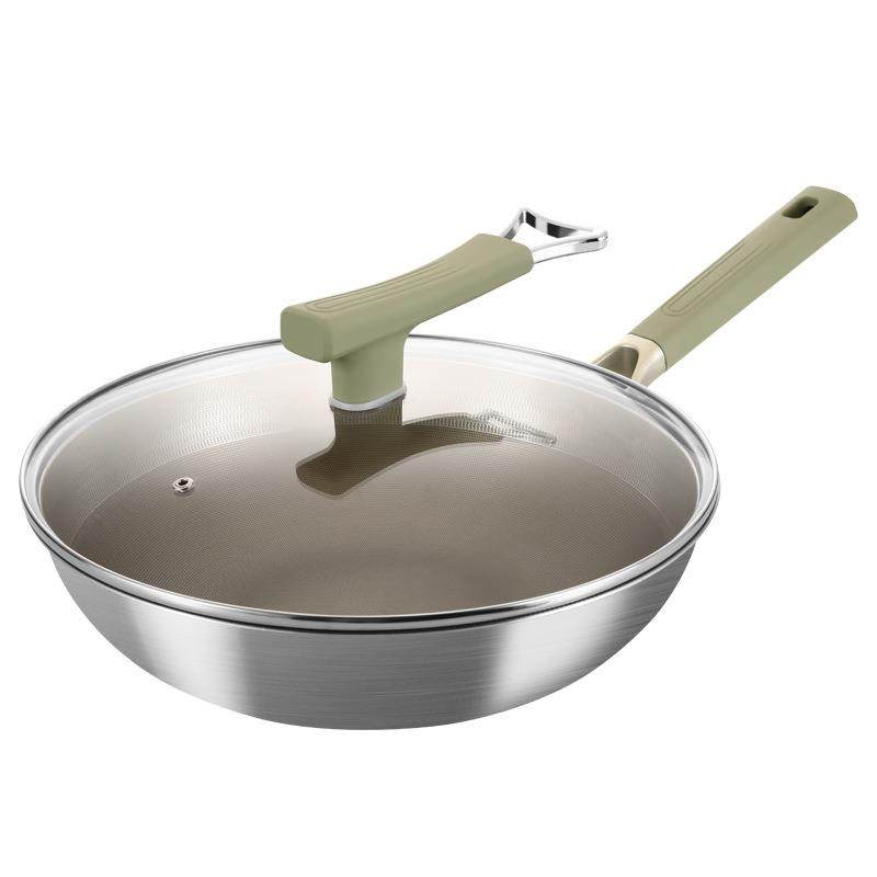 严选有钛合金炒锅健康不锈钢钛锅平底锅少油烟不粘锅家用炒菜锅