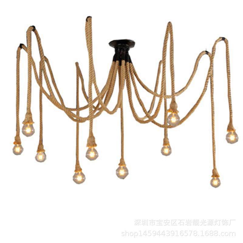 美式复古工业风麻绳天女散花吊灯办公室服装店餐厅卡座网咖蜘蛛灯,家装灯饰光源,智能吊灯,淘宝优惠券,粉丝福利购,淘宝优惠卷