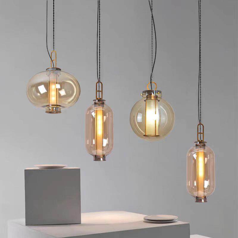 新中式茶室简约轻奢吧台会所咖啡厅玻璃艺术灯笼床头复古餐吊灯,家装灯饰光源,智能吊灯,淘宝优惠券,粉丝福利购,淘宝优惠卷