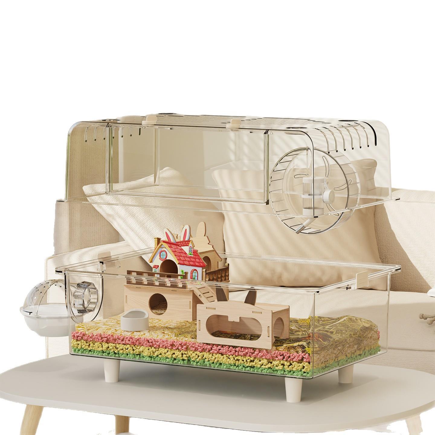 透仓鼠笼明854ff子大6啃0cm别墅豪华金丝熊专用大房子饲养笼防咬