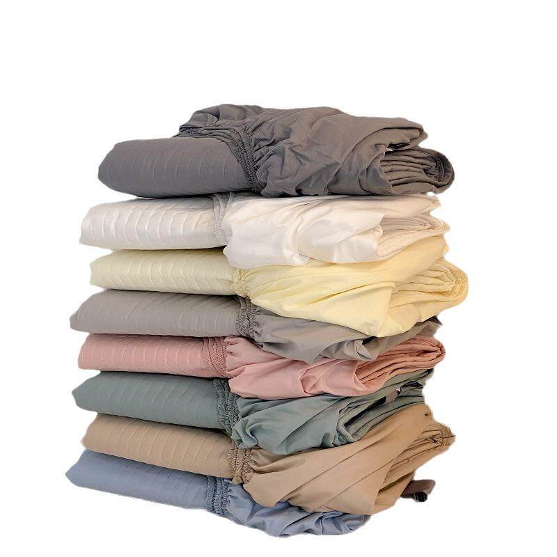 韩式博主风纯色直条绗缝夹棉加高床罩全棉全包围床垫保护套床笠++