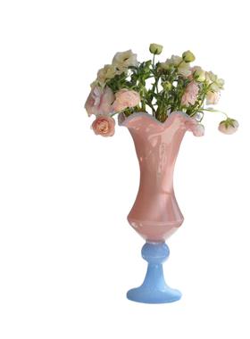 法式简约复古高脚长颈铃兰风灯玻璃花瓶高级感水培插花瓶家居摆件