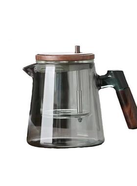 00573分家用茶具器飘逸泡茶壶客厅透玻璃内胆胡木茶桃明水离过滤