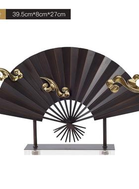 新中式金属玄扇形屏风摆件禅柜意酒ANR店别墅酒关工柜折扇艺软装