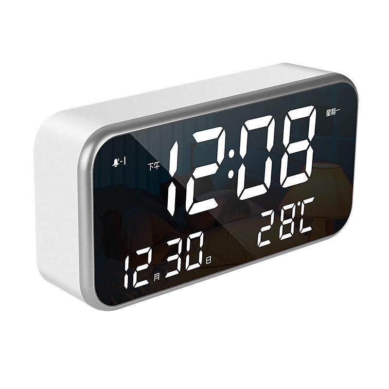 厂家创意款LED闹钟大屏数字显示静音万年历电子智能闹钟现货