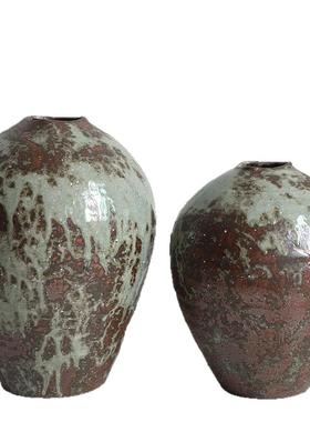 新中式复古做陶花瓶侘寂异风民宿装饰PSY韬旧光客厅插花粗陶瓷形