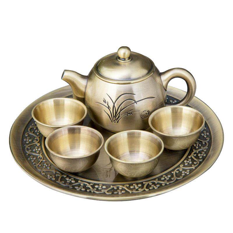金属复古兰花茶具摆件茶杯大茶壶礼盒套装家用功夫茶具礼品
