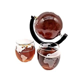 厂家地球仪醒酒器双杯加厚高硼硅玻璃泡酒瓶木架帆船玻璃瓶