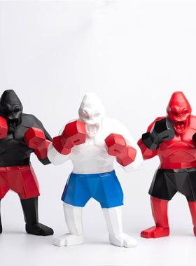 热卖卡通运动金刚拳击举重大猩猩树脂工艺品装饰客厅摆件