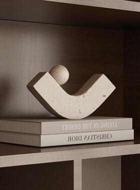 中古风侘寂办公室茶室高级感家居装饰品小众复古实木家具书房摆件