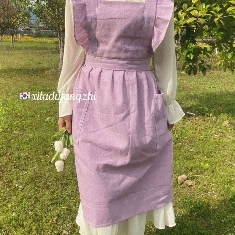 【DCEA】小清新级感围裙荷叶边绑带交叉韩系ins咖啡馆美甲店花