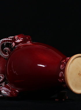 景德镇陶瓷器郎红窑变开片钧瓷三阳开泰客厅摆件三羊樽家居装饰品