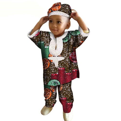 极速定制 African kid clothes非洲蜡染印花男童套装民族短袖+长