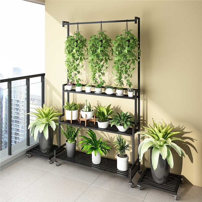 铁艺花架阳台多层置物架客厅落地式新款花架子户外庭院带轮可移动