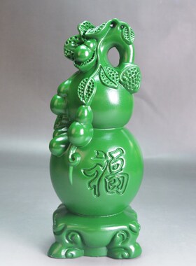速发绿色实木雕刻福禄葫柜摆件红木家居客厅电视送办公装饰工艺品