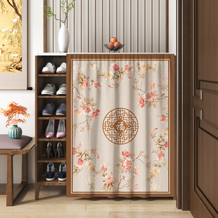 速发新中式鞋柜遮挡帘粘贴式子柜门帘衣柜书柜架遮丑防尘帘布橱高