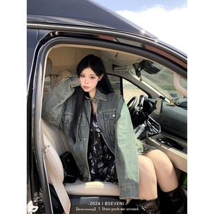 速发黑泽玄0牛韩外套2七24新款仔系正肩宽松微胖做旧上衣