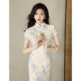 速发民上海旧事旗袍花法老国风苎麻印古文艺复古小清新淡雅日常可