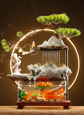 速发流水招财饰件循环水喷开家居客厅桌面鱼缸景观装摆品乔迁泉业