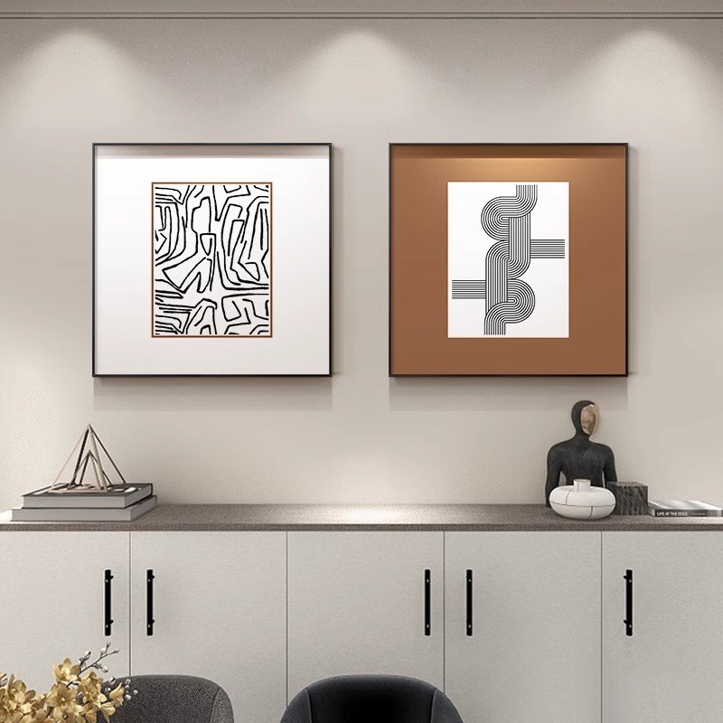 速发抽象餐厅装饰画客厅沙发背景墙面挂画轻奢正方形卧室床头壁画图片
