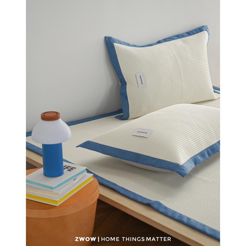 造卧zwow夏季米白撞色华夫格防滑软席冰丝凉席床垫床席凉垫三件套