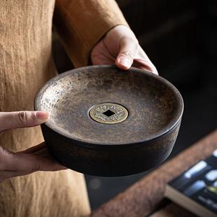 家用储水简易干泡台茶具托盘复古圆形茶台 招财进宝禅意壶承日式