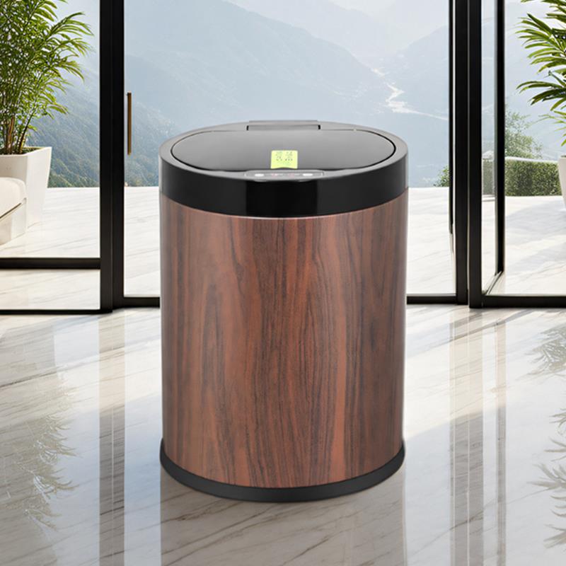 中式木纹垃圾桶智能感应自动开盖家用客厅卧室轻奢高端充电收纳桶