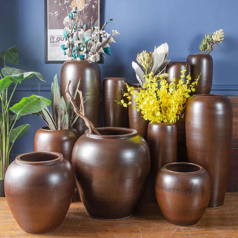 景德镇陶瓷摆件落地大花瓶家居客厅酒店饭厅陶罐插花干 干燥花瓷