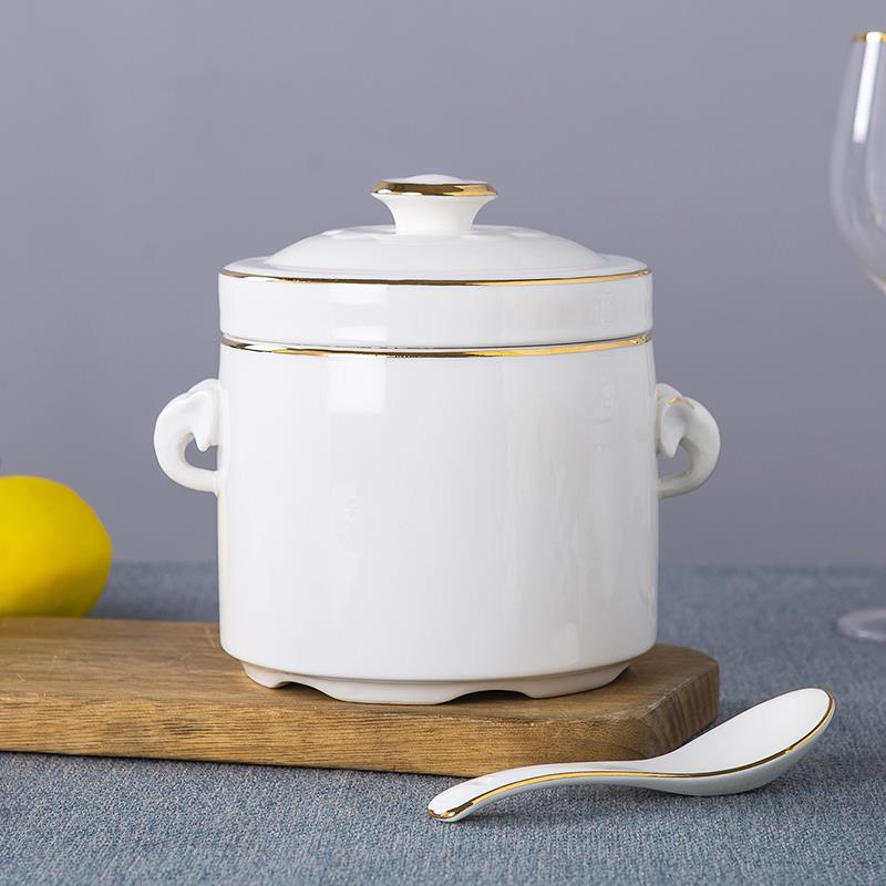 双盖炖盅隔水炖陶瓷象形纯白描金汤盅燕窝大小号汤煲罐景德镇瓷器