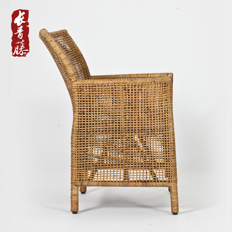 长青藤休闲简约藤皮编织藤椅 高端休闲靠背椅客厅阳台单人藤椅子