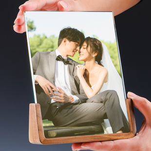 高档实木水晶照片定制相框摆台创意婚纱画框洗相片生日礼物带冲印