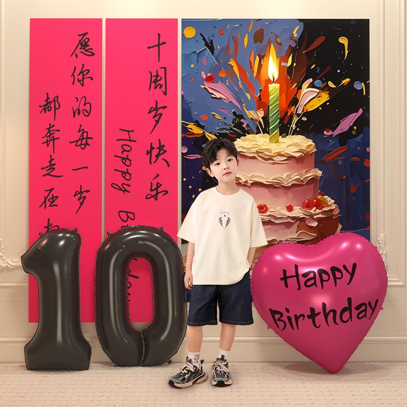 儿童周岁生日快乐场景布置装饰男孩宝宝数字气球蛋糕条幅11岁2两3