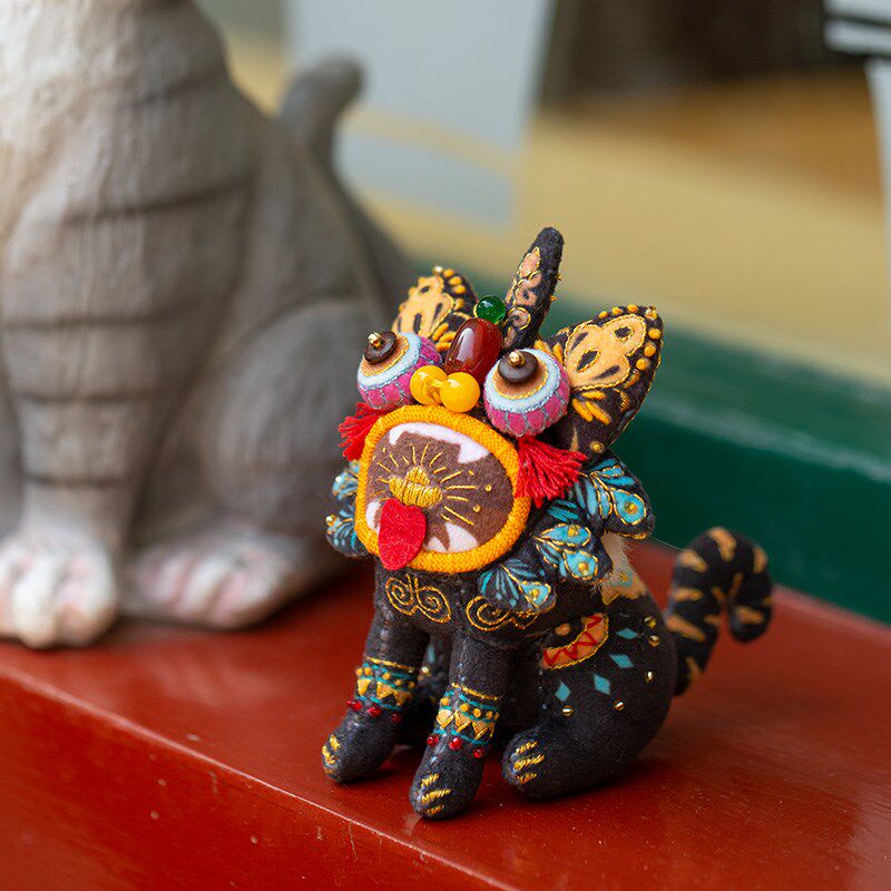 阿卡国风手工刺绣diy材料包云南瓦猫玩偶摆件平安符非遗吉祥物